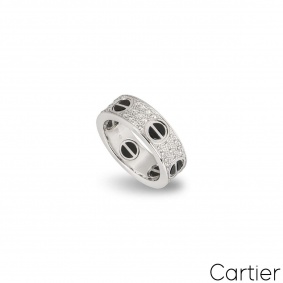 Cartier White Gold Diamond & Ceramic Love Ring Size 49 B4207600